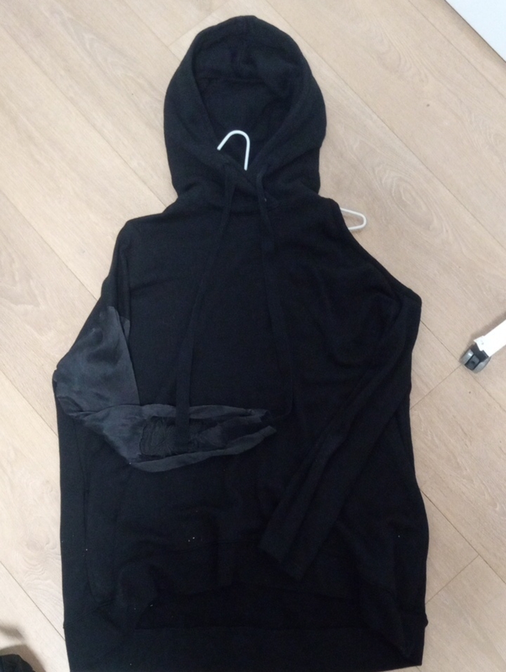 Ann Demeulemeester Black Hooded Turtleneck Sweater with Satin Sleeve Detail